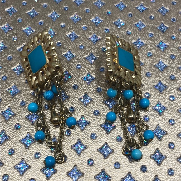 Blue and gold Clip on Earrings - Picture 9 of 12